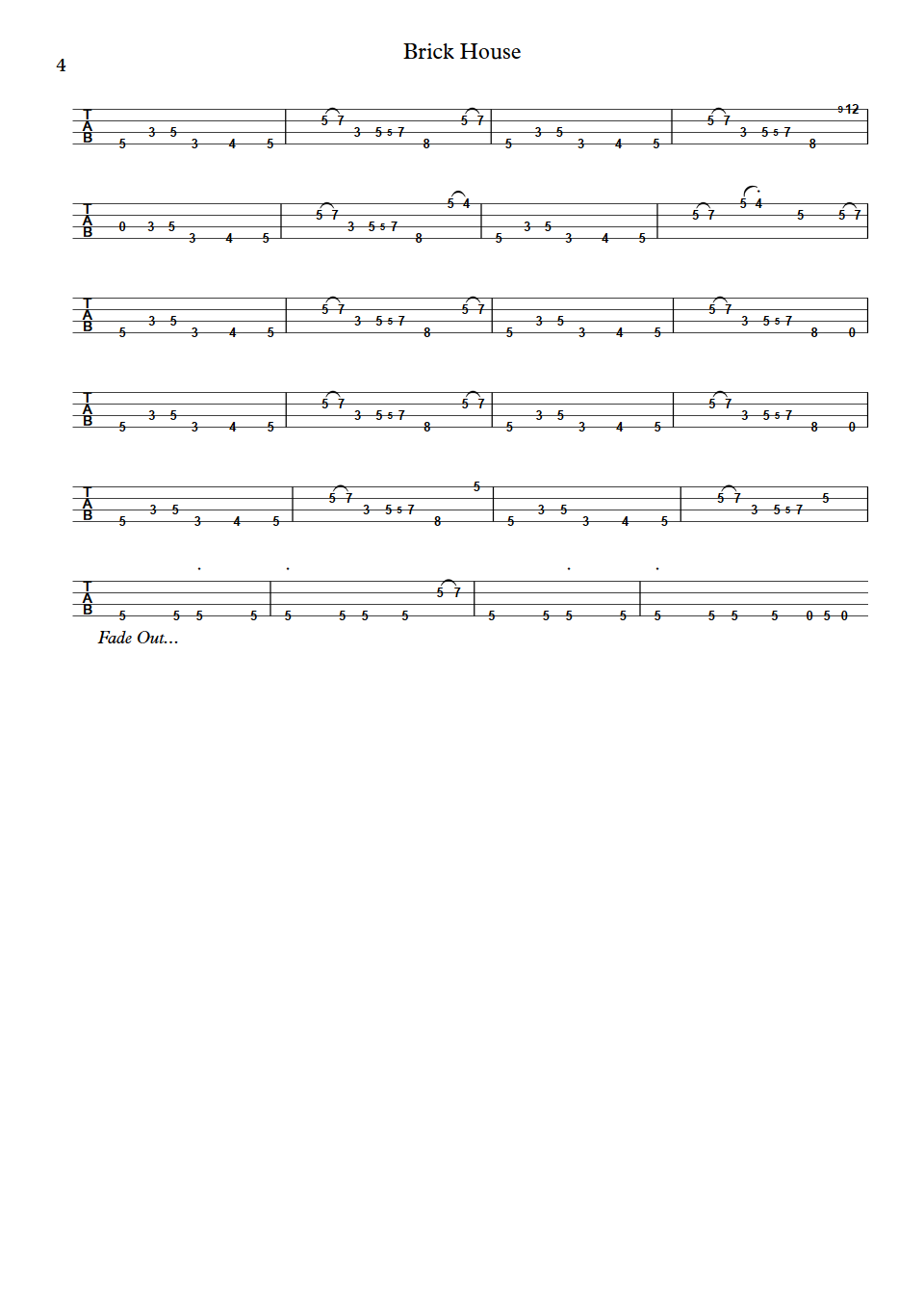 Commodores Brick house Ronald La Pread bass Tab part 4