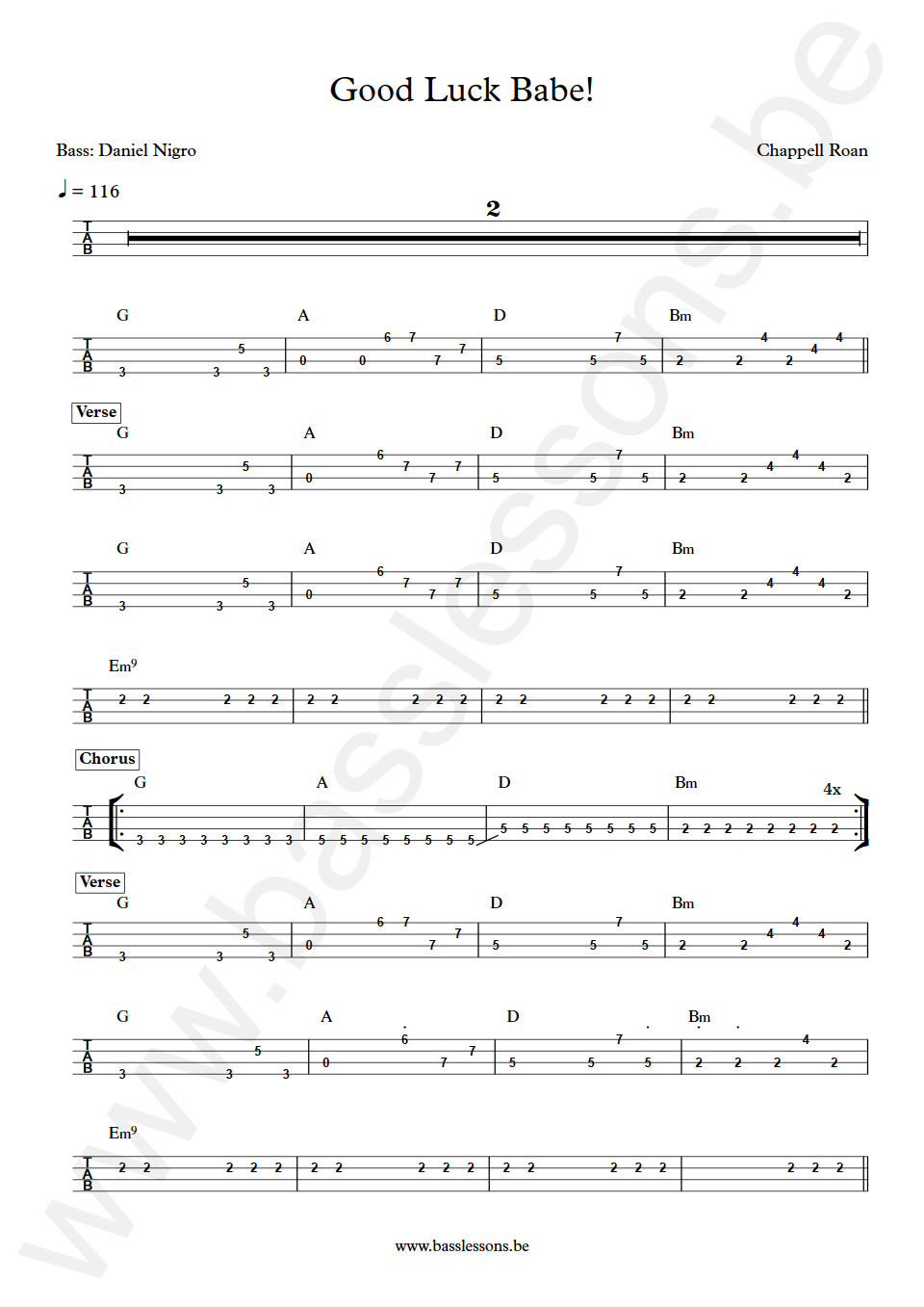 Chappell Roan Good Luck Babe! Daniel Nigro Bass Tab