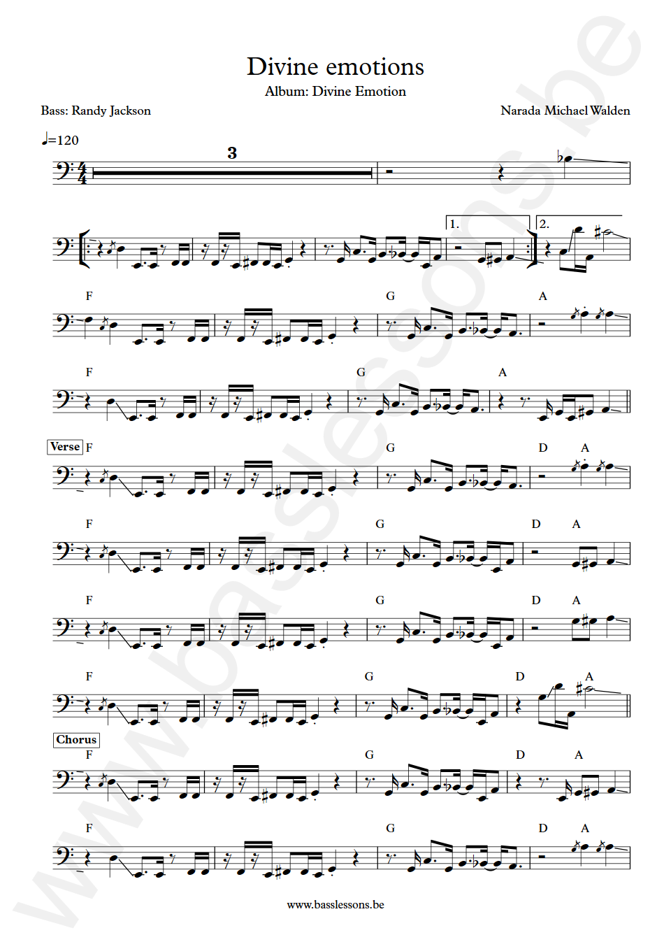 Narada Michael Walden Divine emotions Randy Jackson Bass Transcription