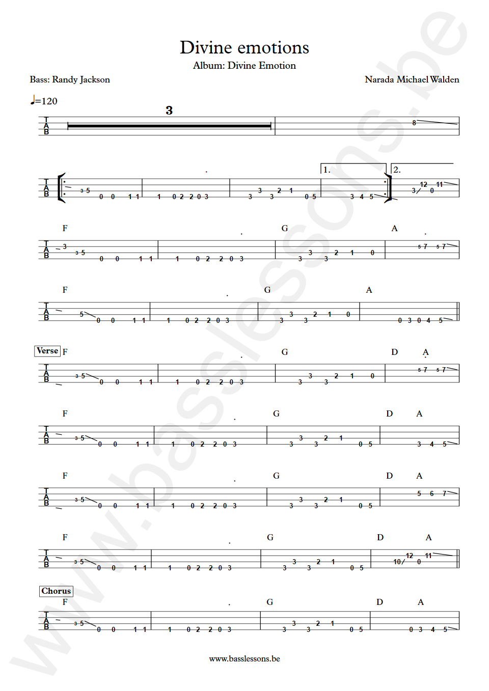 Narada Michael Walden Divine emotions Randy Jackson Bass Tabs