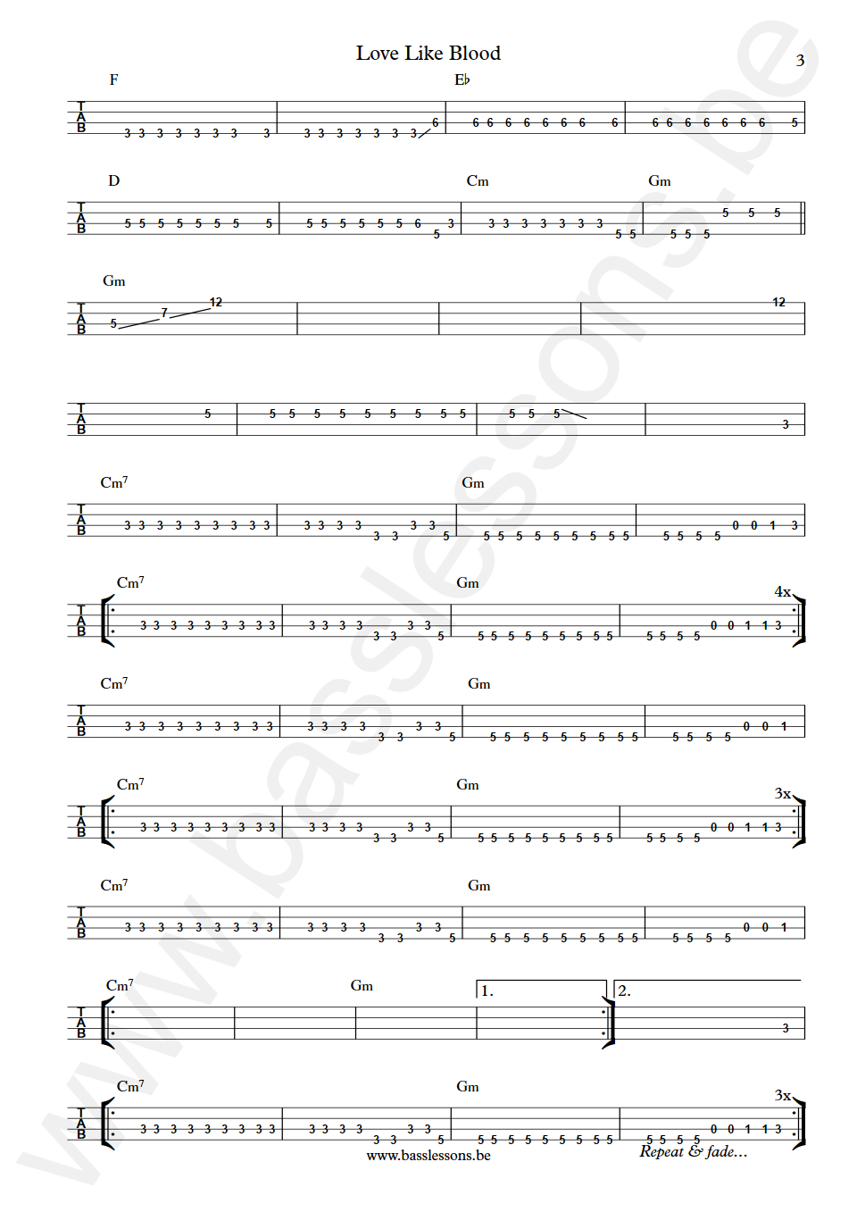 Killing Joke Love Like Blood Paul Raven  Bass Tab drop D part 3