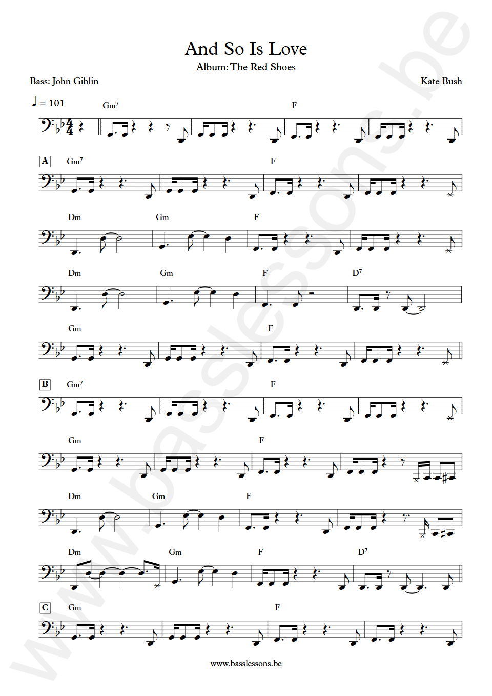 Kate Bush - And So Is Love - John Giblin Bass Transcription