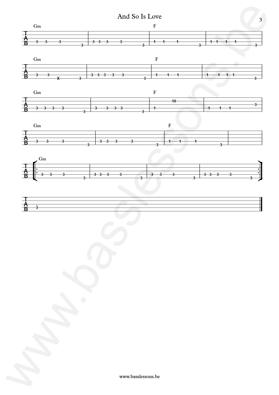 Kate Bush - And So Is Love - John Giblin Bass Tabs part 3