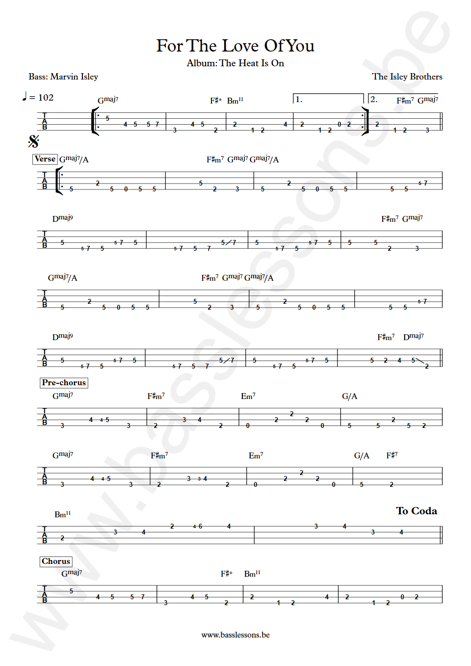 The Isley Brothers For The Love Of You Marvin Isley Bass Tabs