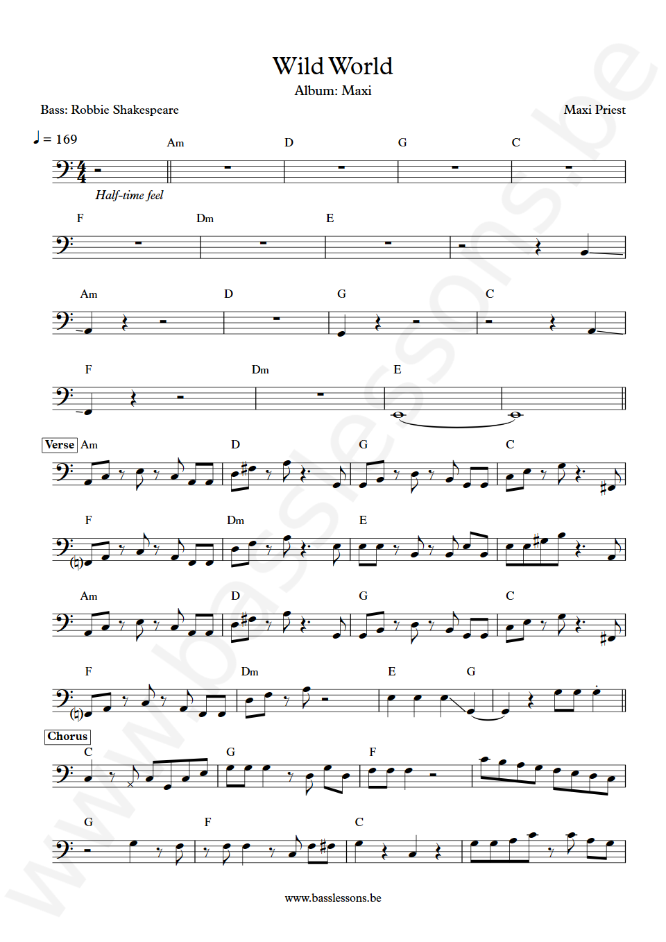 Maxi Priest Wild World Robbie Shakespeare Bass Transcription