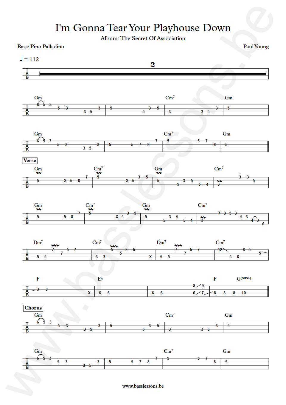 Paul Young I'm Gonna Tear Your Playhouse Down Pino Palladino Bass Tabs