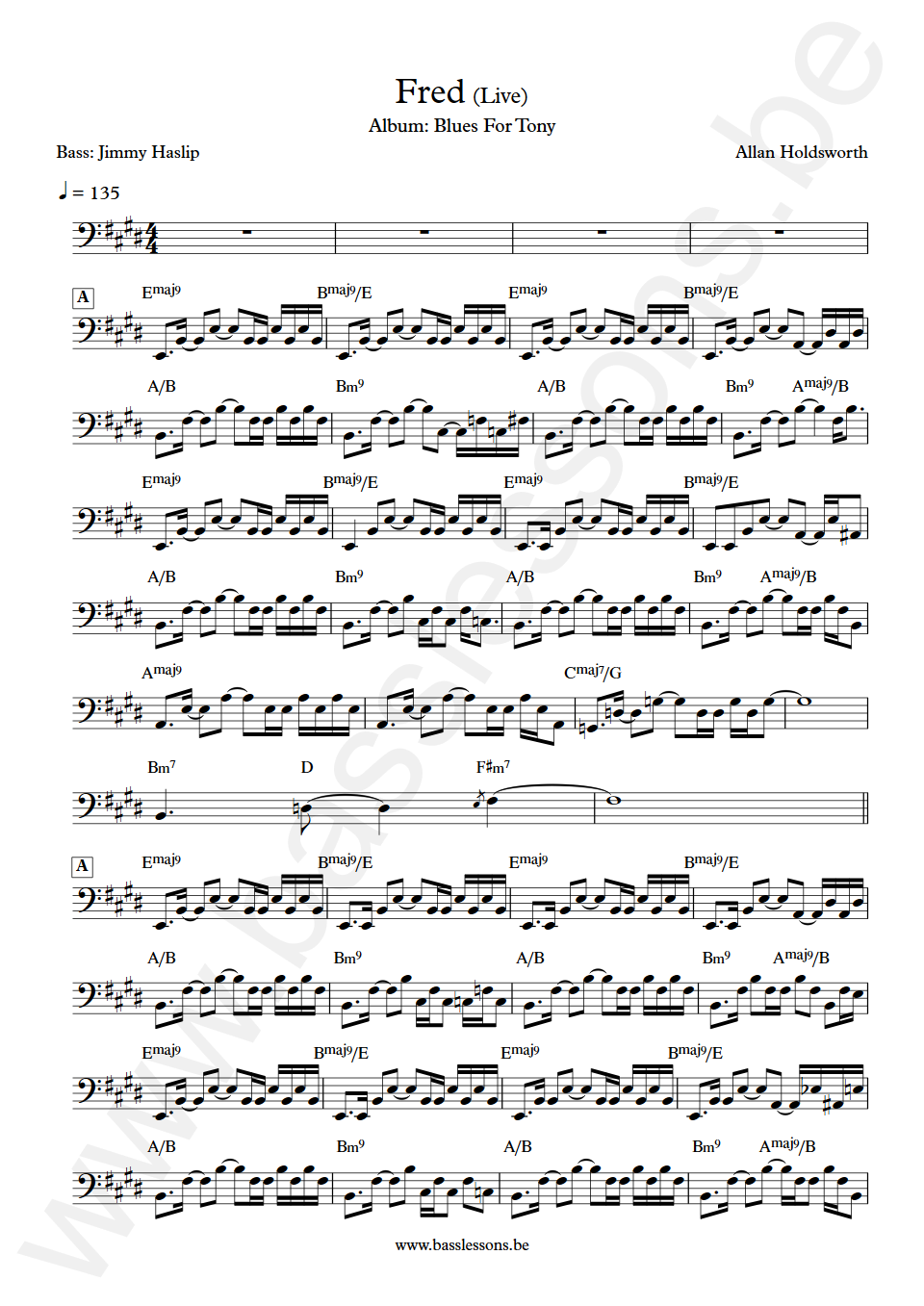 Allan Holdsworth Fred Jimmy Haslip Bass Transcription