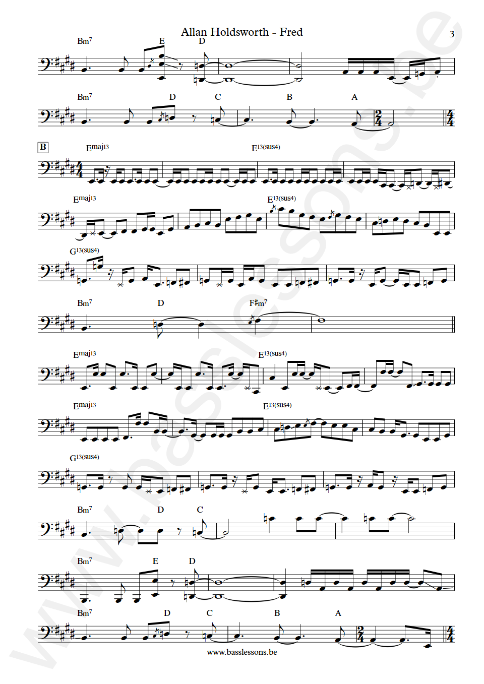 Allan Holdsworth Fred Jimmy Haslip Bass Transcription part 3