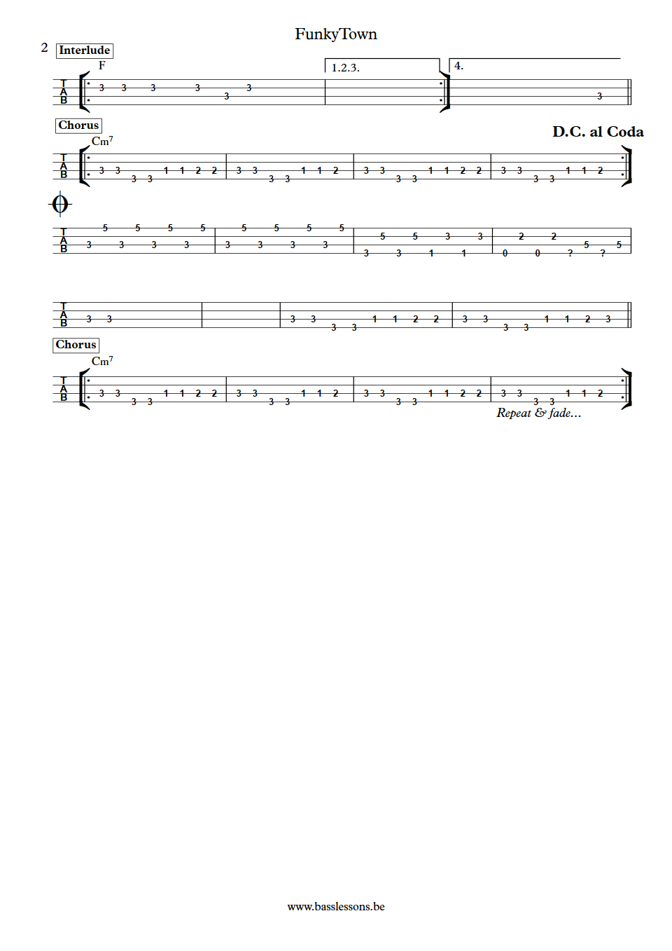 Lipps inc. Funkytown Terry Grant Bass Tabs part 2