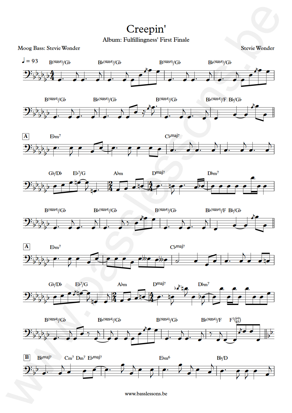 Stevie Wonder creepin Bass Transcription