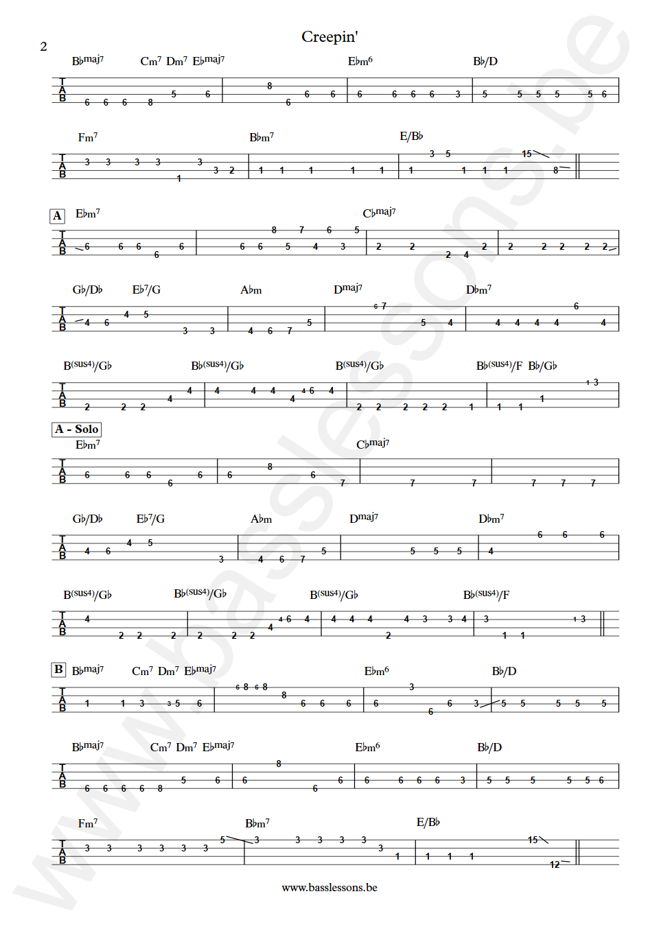 Stevie Wonder creepin Bass Tabs part 2