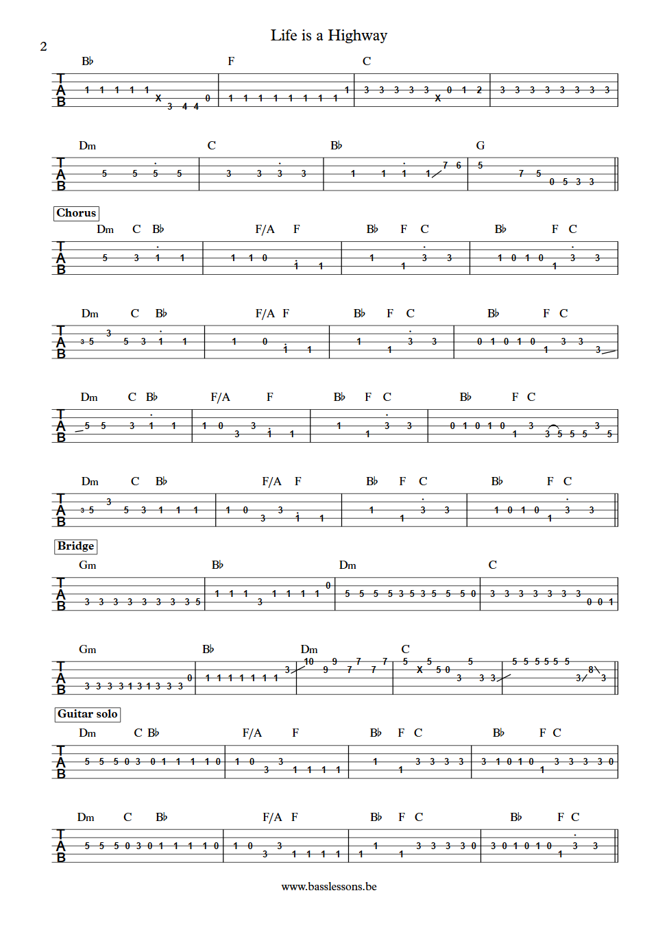 Rascal Flatts Life Is A Highway Jay DeMarcus bass tab part 2