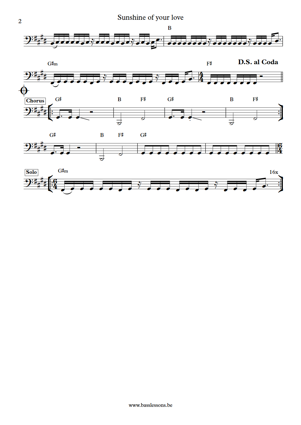 Toto Sunshine of your love Mike Porcaro Bass Transcription part 2