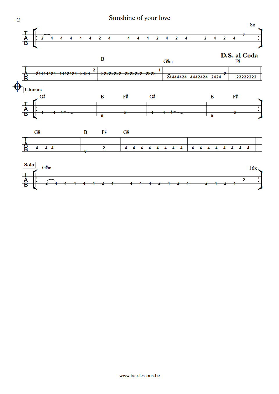 Toto Sunshine of your love Mike Porcaro Bass Tabs part 2