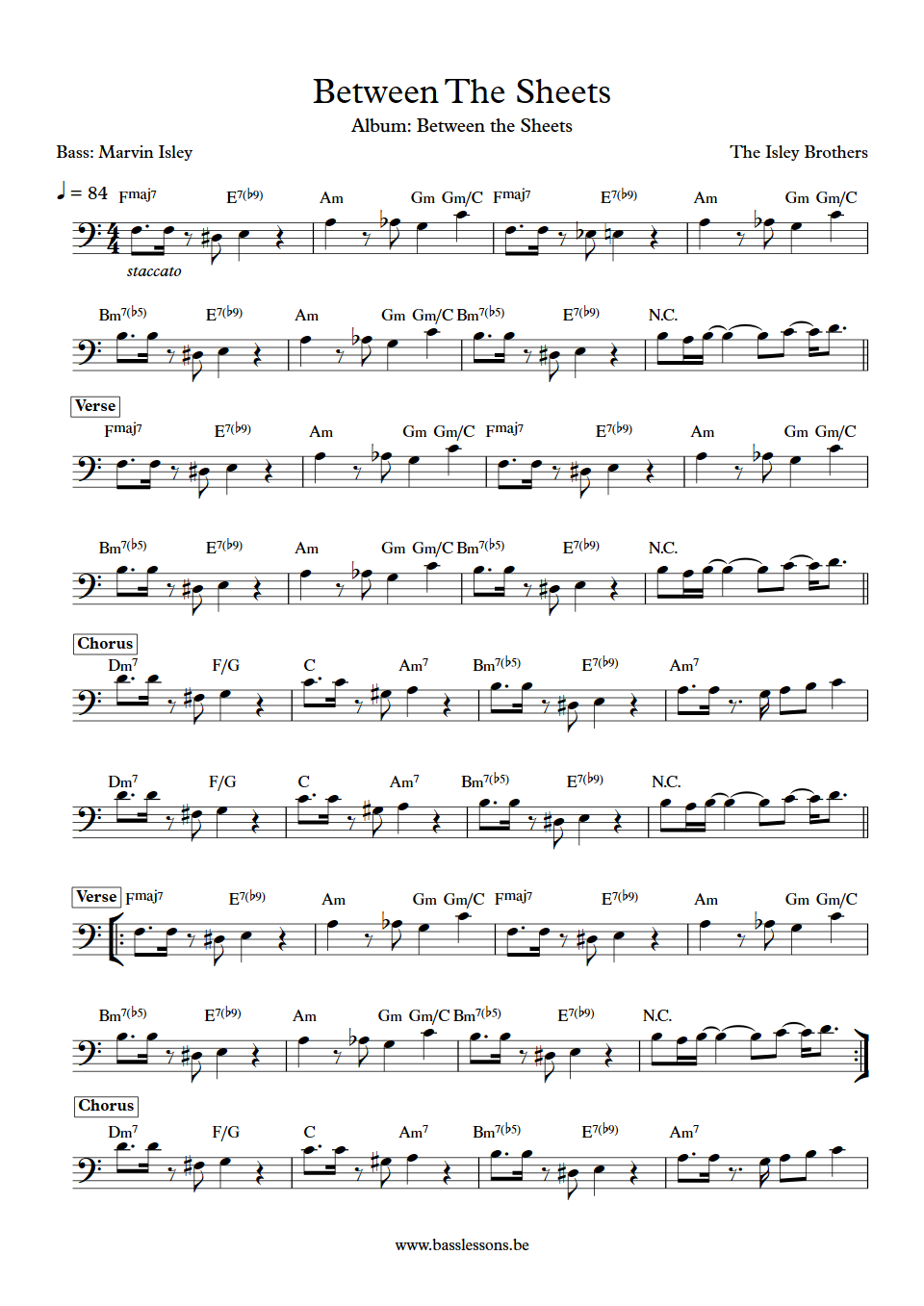 The Isley Brothers Between The Sheets Marvin Isley Bass Transcription