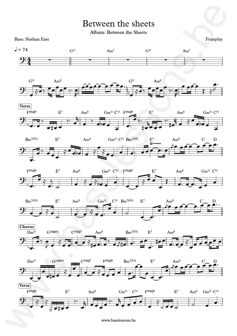 Fourplay Between the sheets Nathan East Bass Transcription