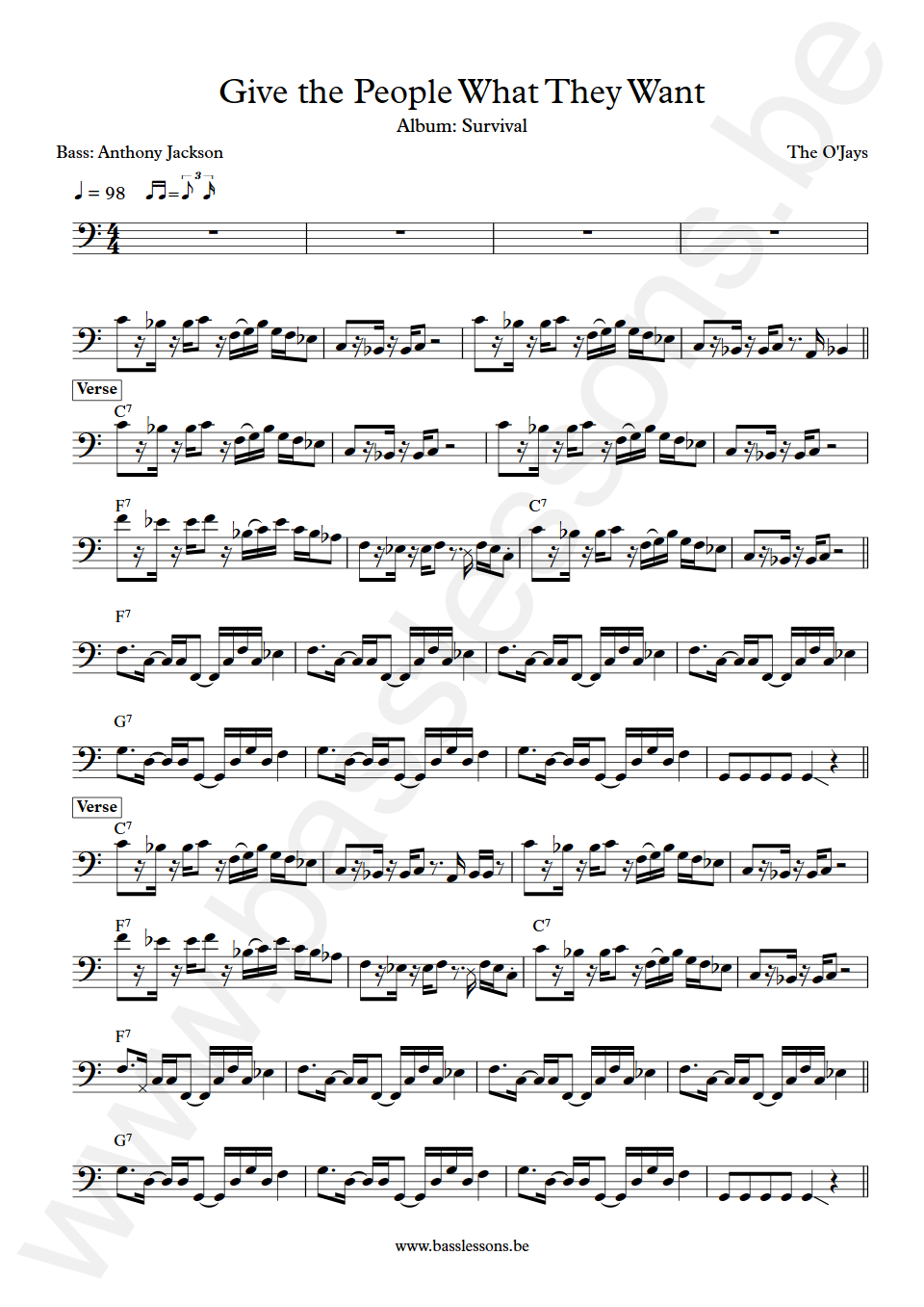 The OJays Give the People What They Want Anthony Jackson Bass Transcription