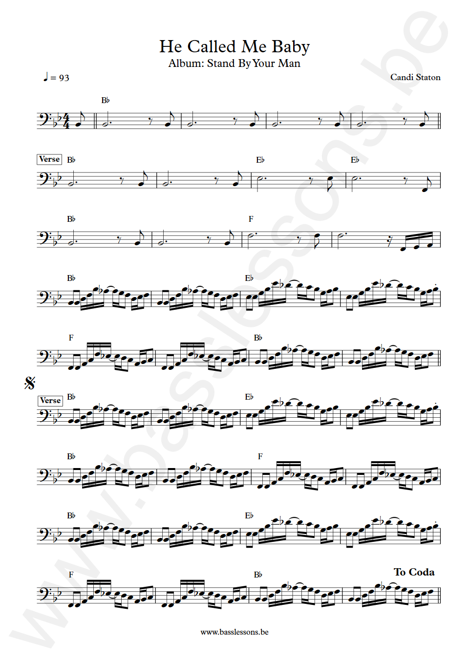 Candi Staton He Called Me Baby Bass Transcription