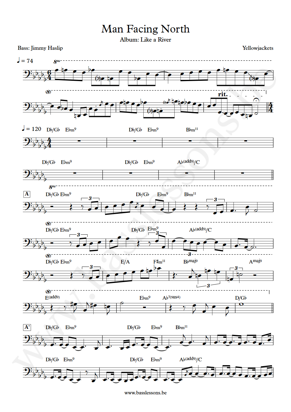 Yellowjackets Man facing north Jimmy Haslip bass Transcription