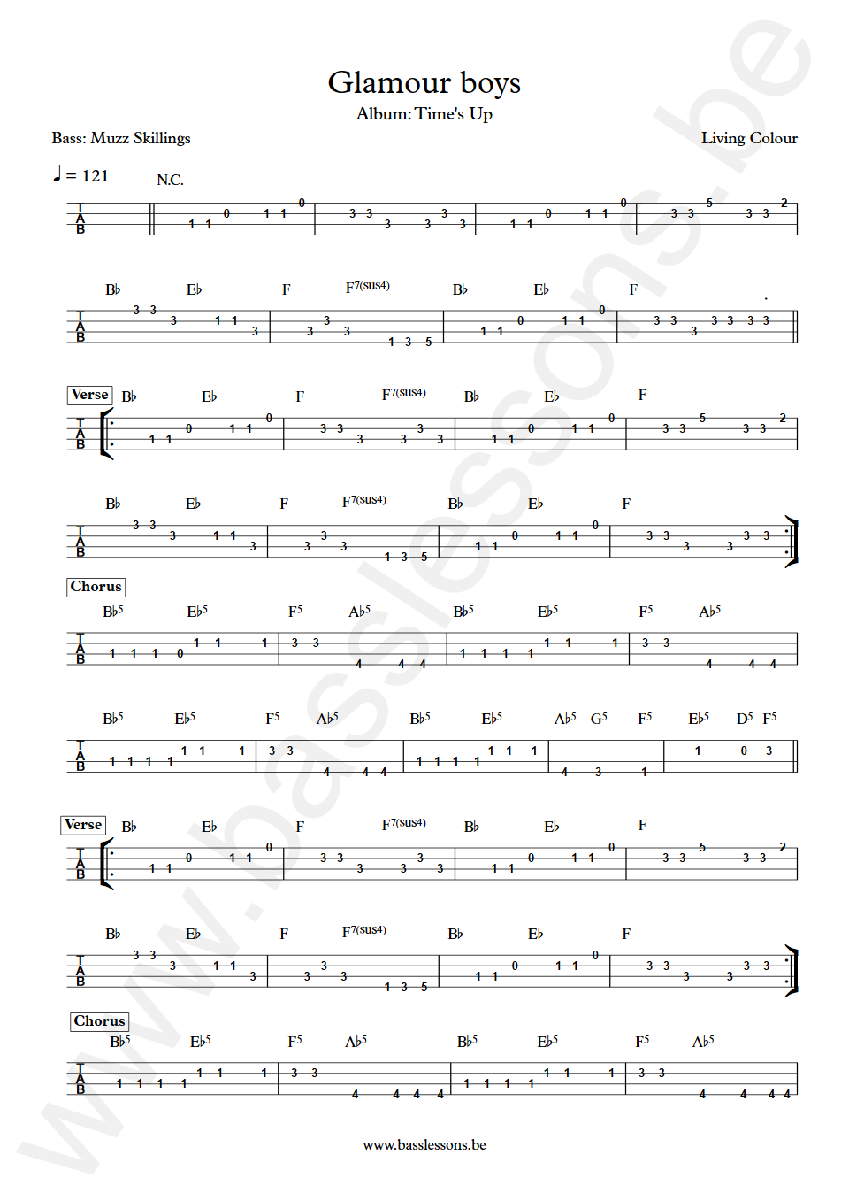 Living Colour Glamour boys Muzz Skillings Bass Tabs