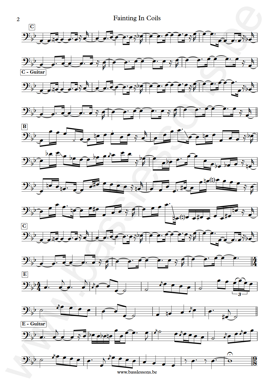 Bill Bruford Fainting In Coils Jeff Berlin Bass Transcription part 2