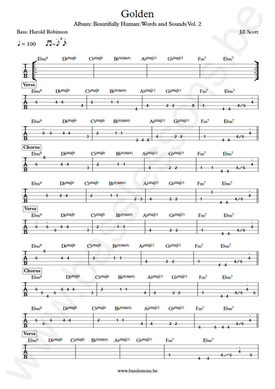 Jill Scott Golden Harold Robinson Bass Tabs