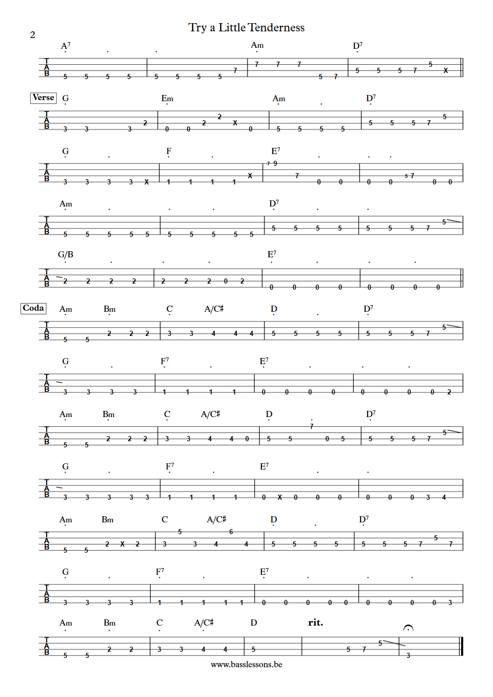 Pip Millett Try a Little Tenderness Lester Duval Bass Tabs part 2