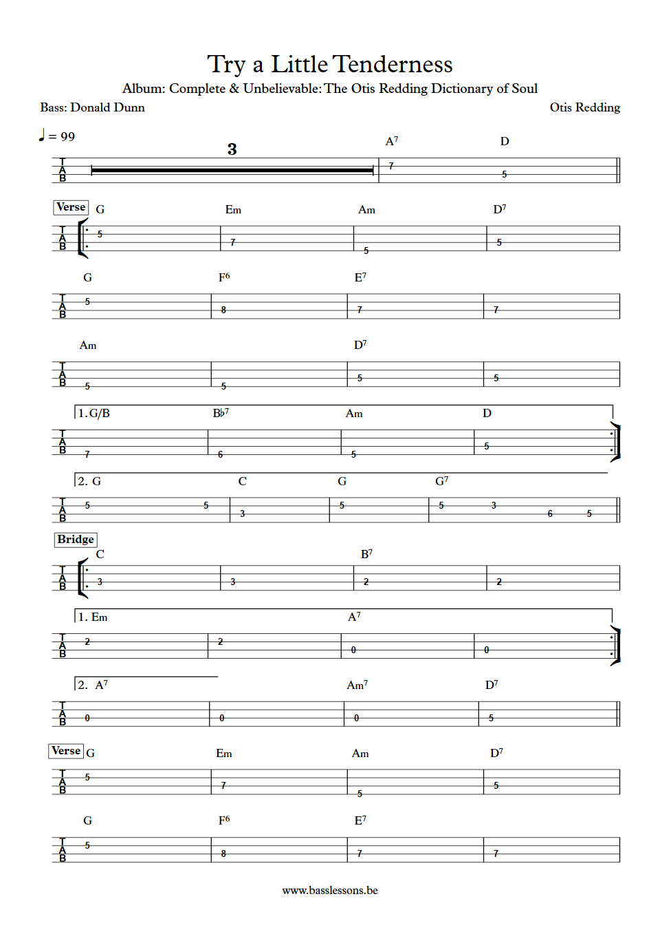 Otis Redding Try a Little Tenderness Donald 'Duck' Dunn Bass Tabs