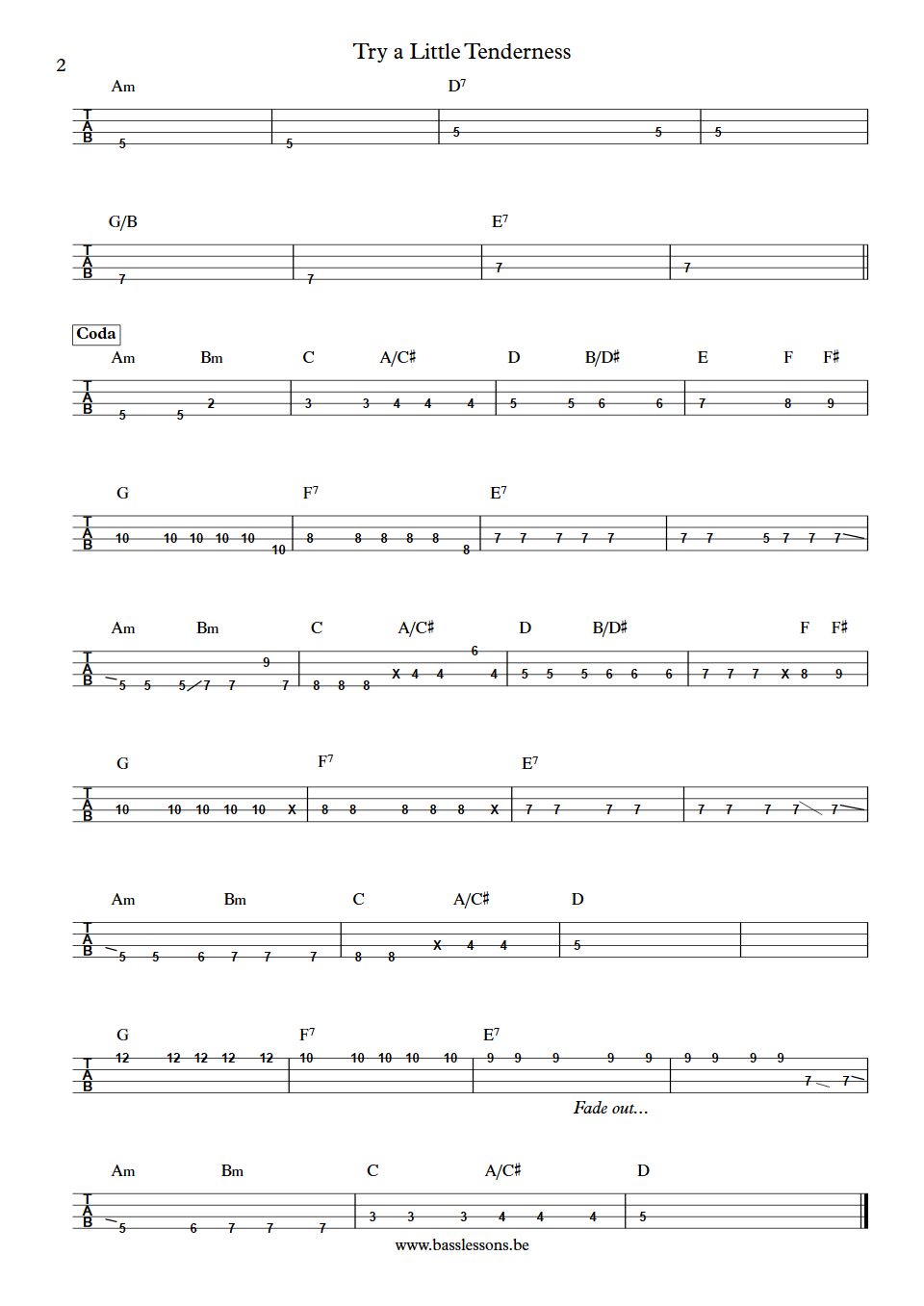 Otis Redding Try a Little Tenderness Donald 'Duck' Dunn Bass Tabs part 2