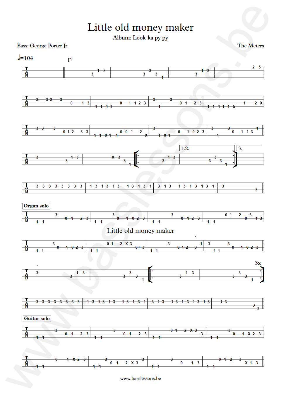 The Meters Little old Money maker George Porter Jr. Bass Tab