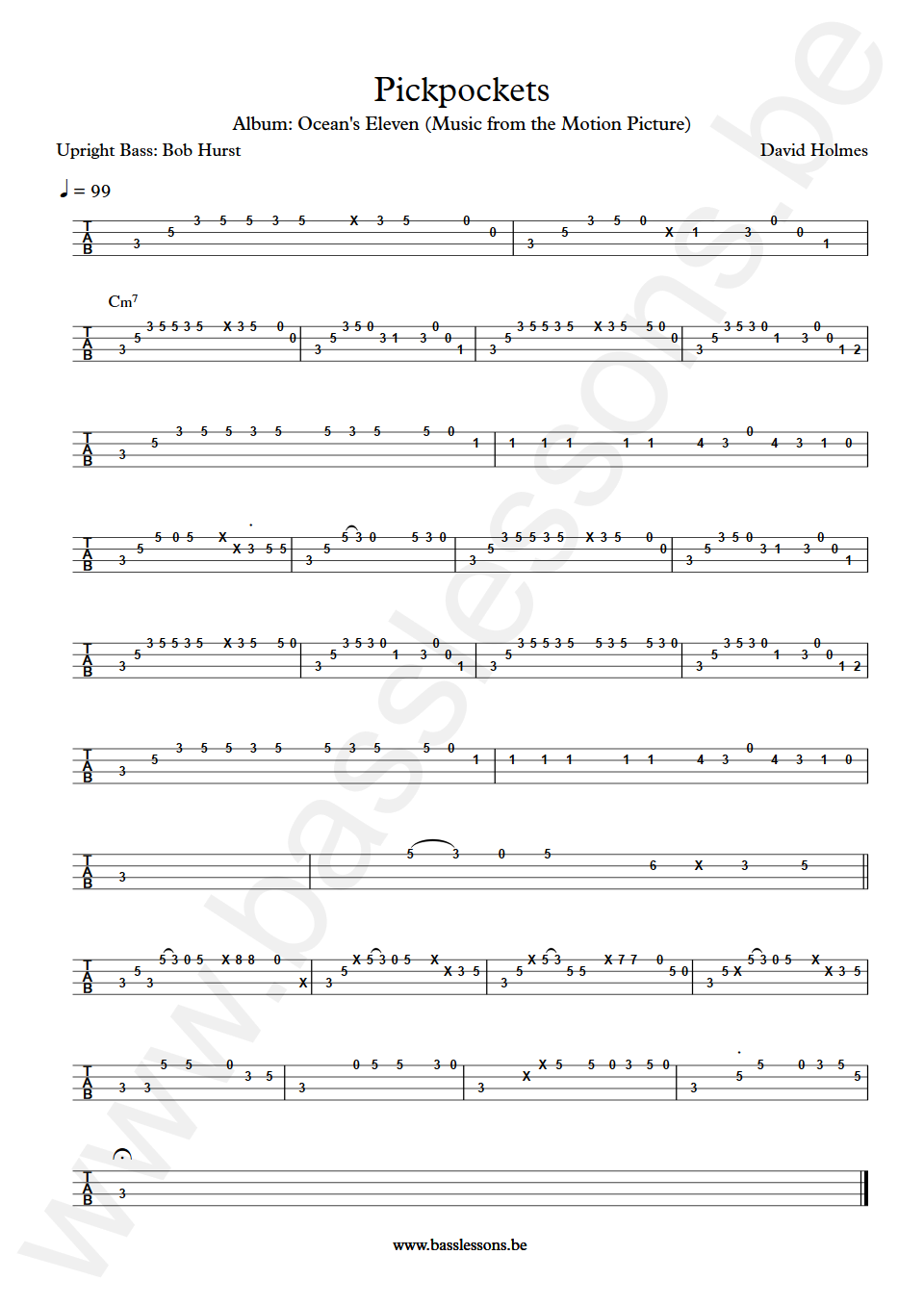 David Holmes Pickpockets Robert Hurst upright Bass TAbs