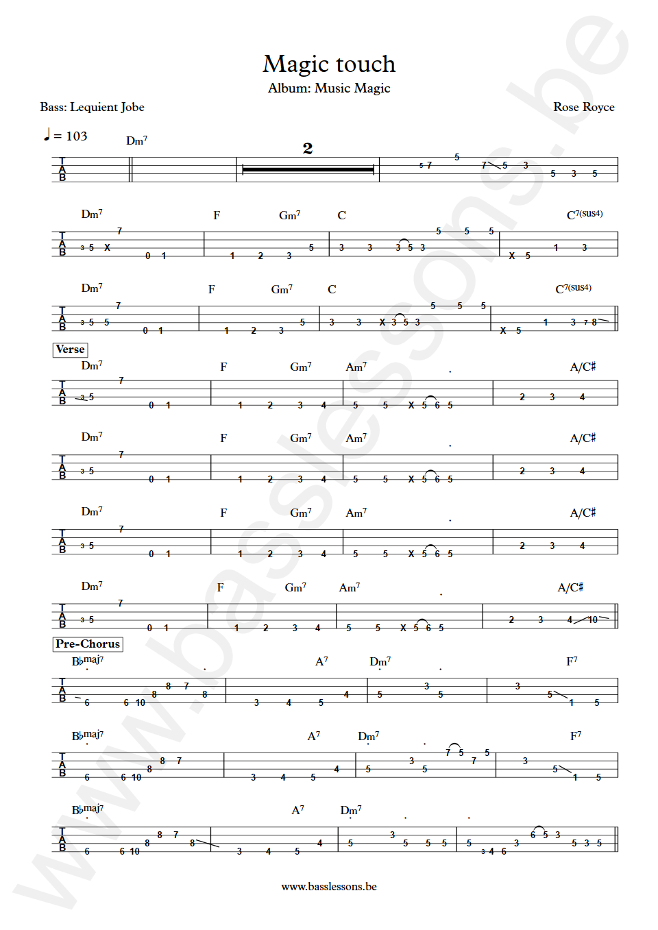 Rose Royce  Magic touch Lequient Jobe Bass Tabs