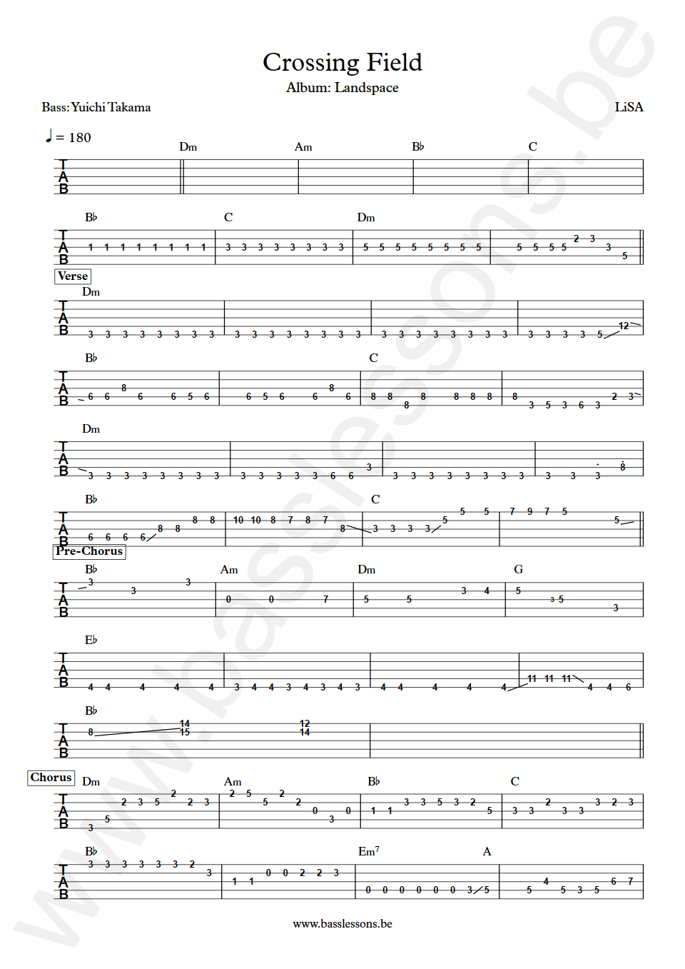 LiSA Crossing Field Yuichi Takama Bass Tabs
