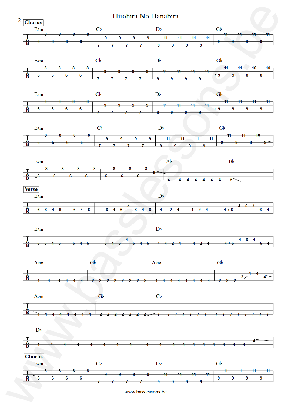 Stereopony Hitohira No Hanabira Nohana Kitajima Bass Tabs part 2