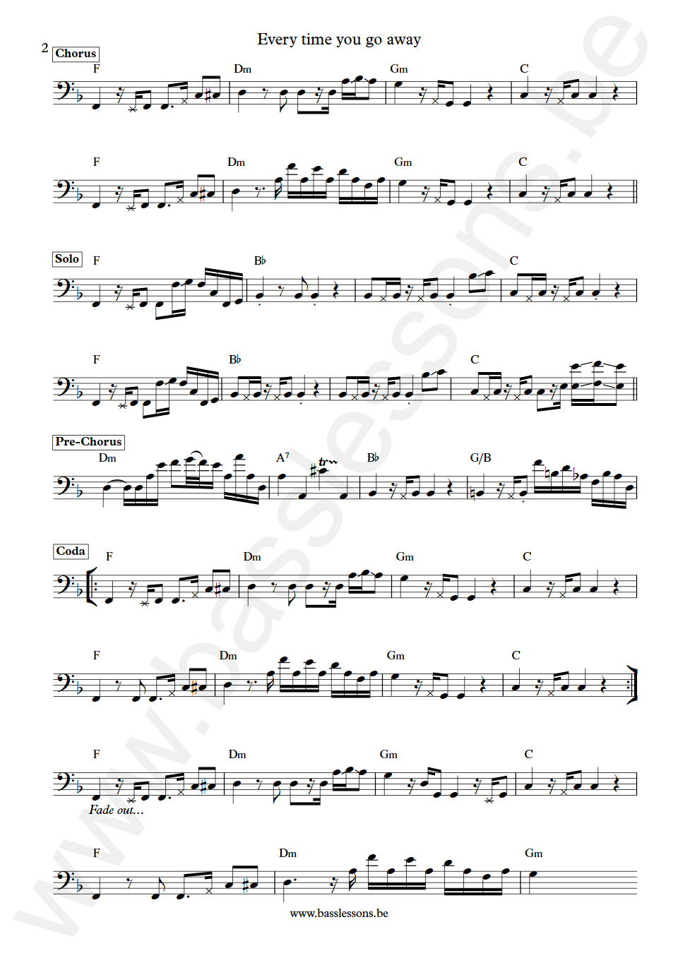 Paul Young Everytime you go away Pino Palladino Bass Transcription part 2