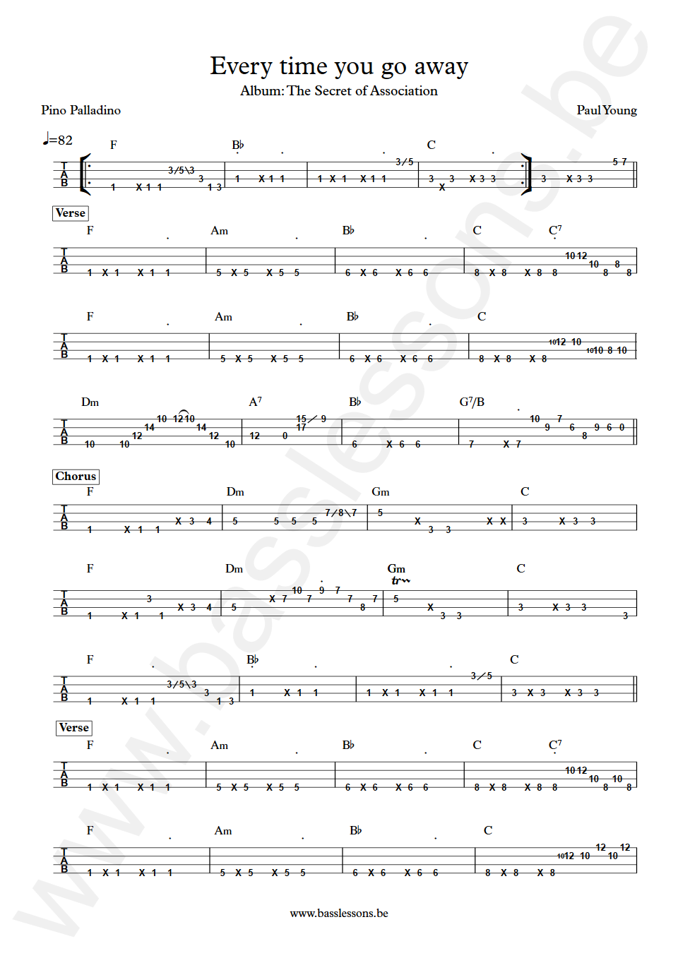 Paul Young Everytime you go away Pino Palladino Bass Tabs