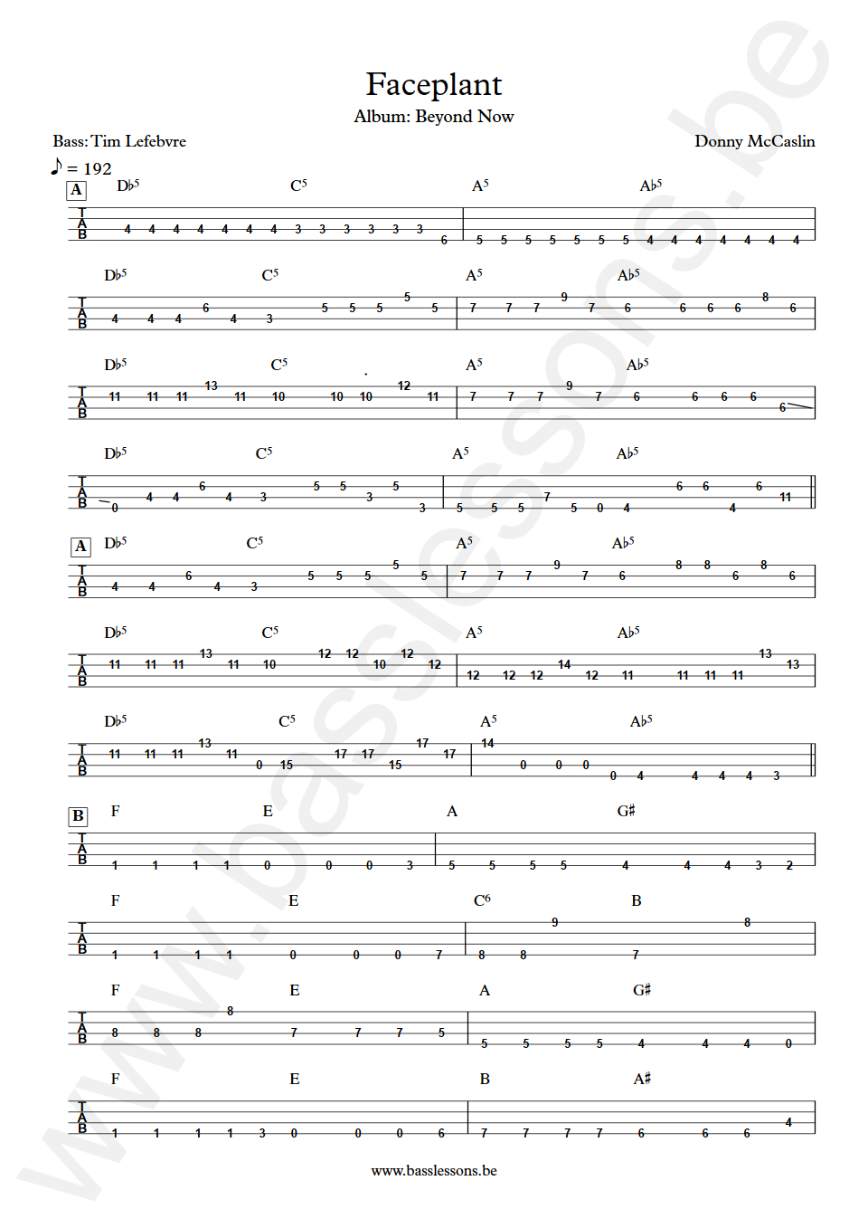 Donny McCaslin  Faceplant Tim Lefebvre Bass Tabs