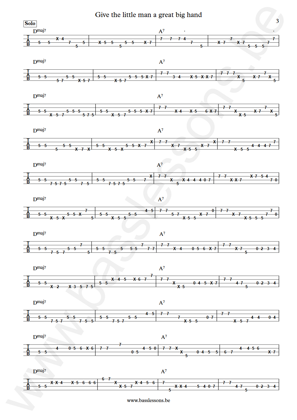 William De Vaughn Give the little man a great big hand Hugh McDonald Bass Tabs part 3