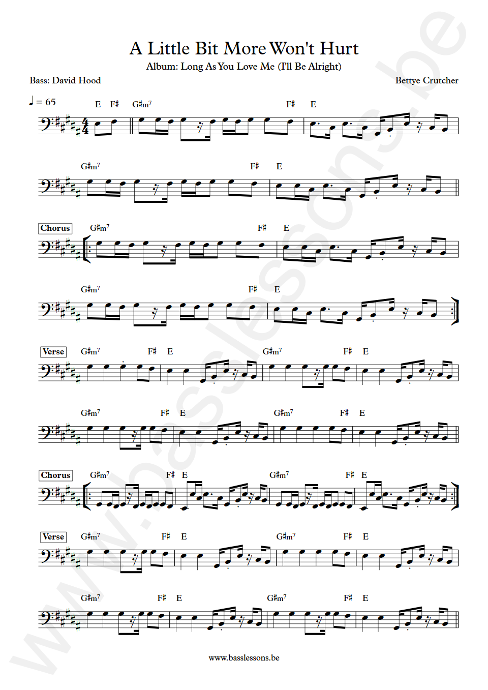 Bettye Crutcher A Little Bit More Won't Hurt David Hood Bass Transcription