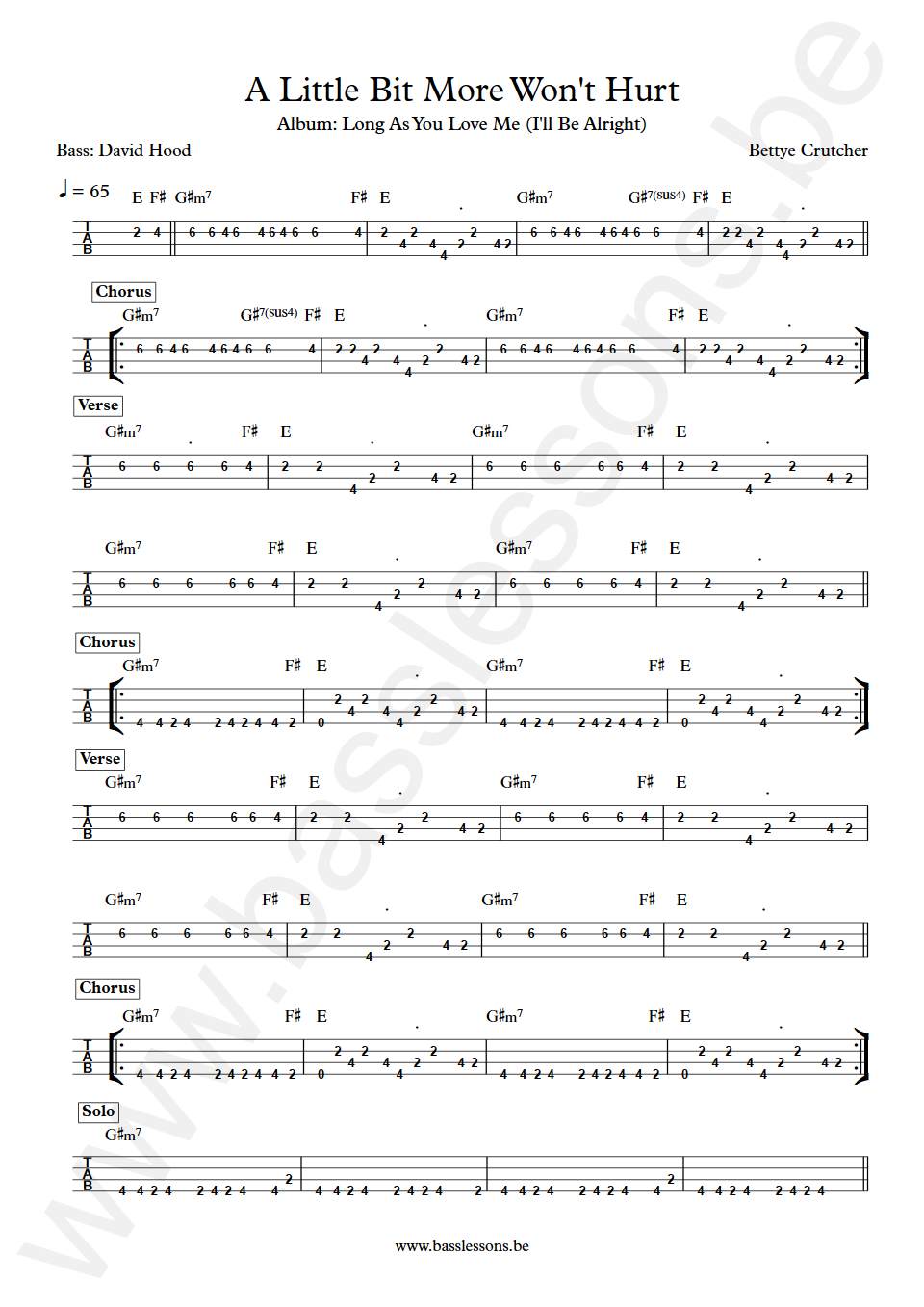 Bettye Crutcher A Little Bit More Won't Hurt David Hood Bass Tabs