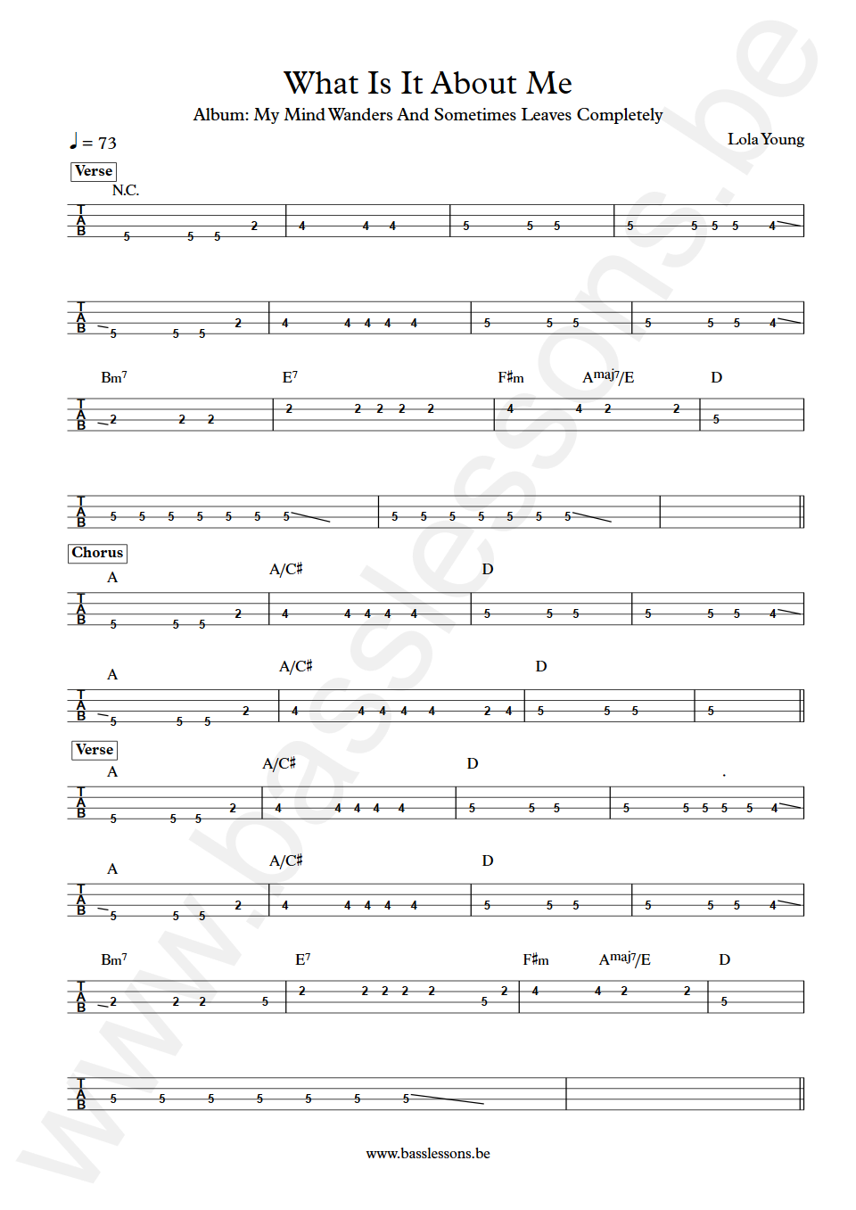 Lola Young What Is It About Me Bass Tabs