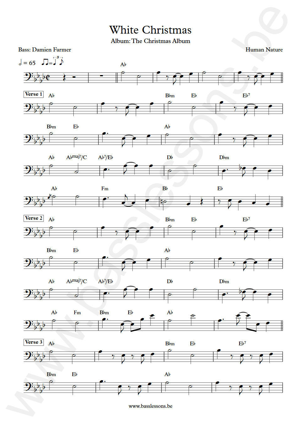 Human Nature White Christmas Damien Farmer Bass Transcription