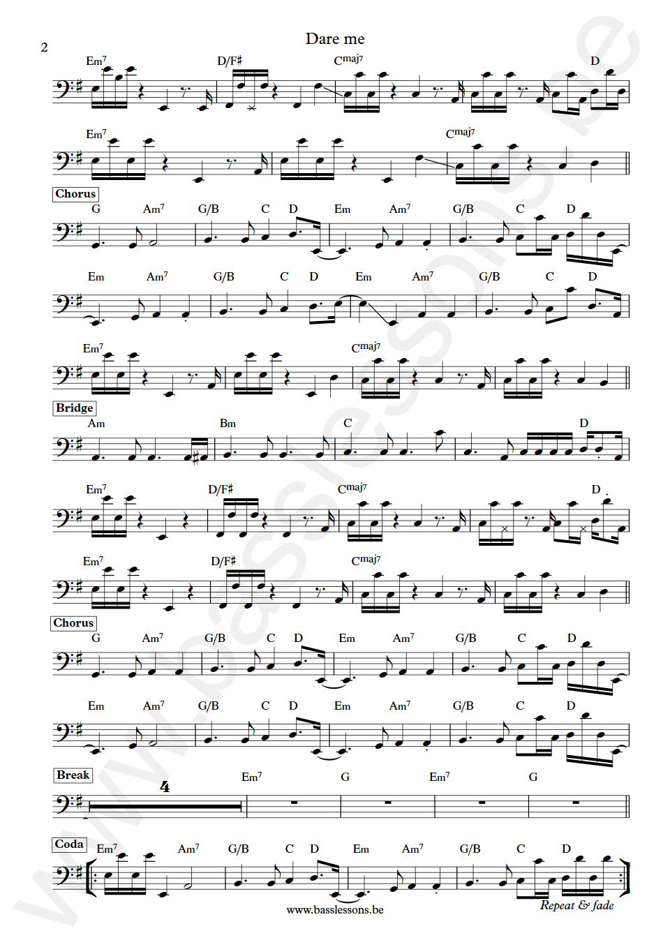 Pointer Sisters Dare me Welton Gite Bass Transcription part 2