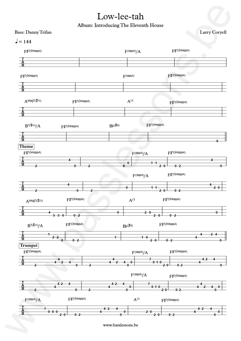 Larry Coryell Low-lee-tah Danny Trifan Bass Tabs