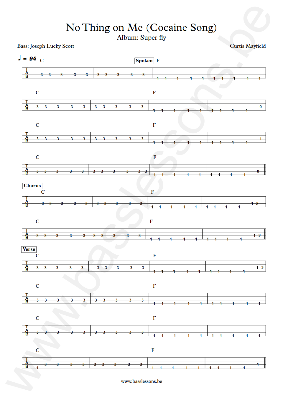 Curtis Mayfield No Thing On Me Joseph Lucky Scott Bass Tabs
