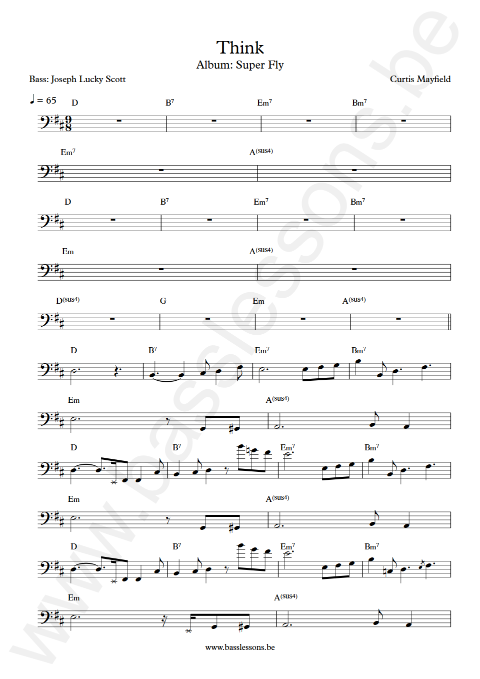 Curtis Mayfield Think Joseph Lucky Scott Bass Transcription