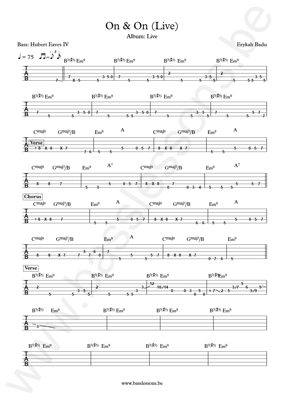 Erykah Badu On and On (Live) Hubert Eaves IV Bass Tabs