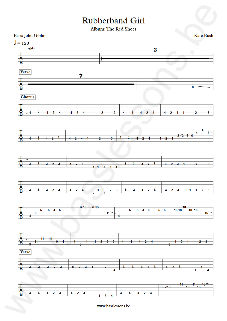 Kate Bush Rubberband Girl John Giblin Bass Tabs