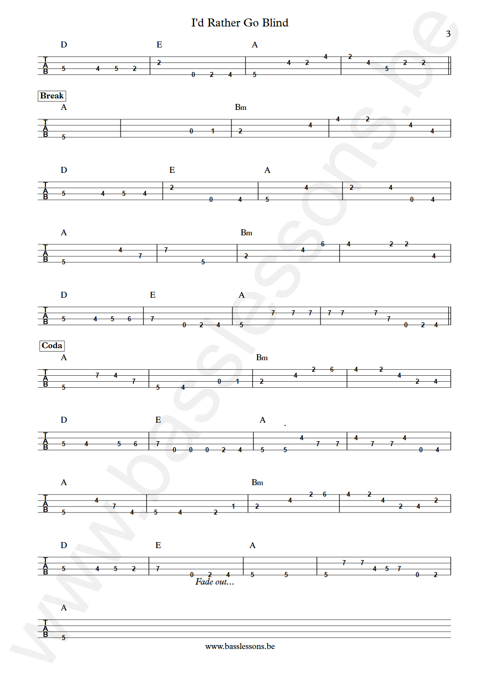 Margie Joseph Id Rather Go Blind Jerry Jemmott Bass Tabs part 3