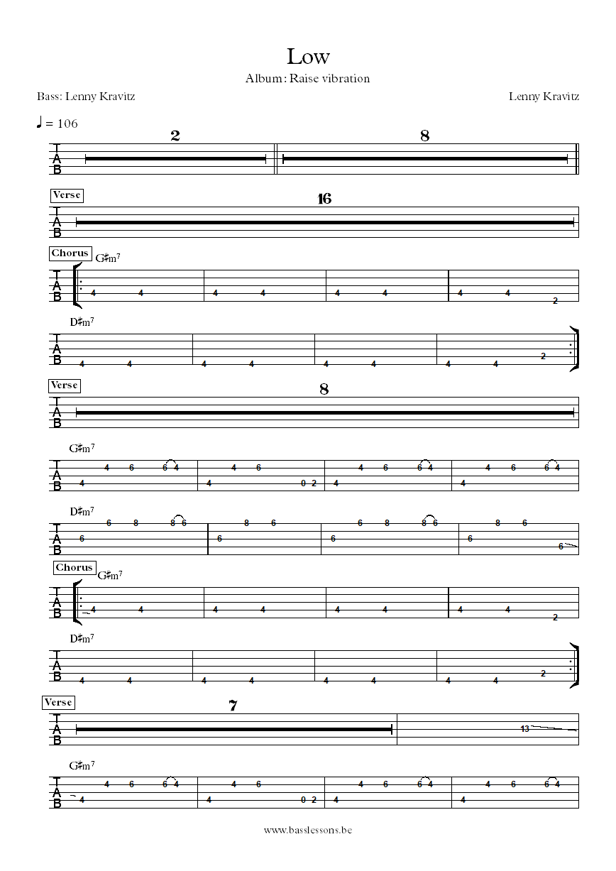 Lenny Kravitz low Bass Tabs